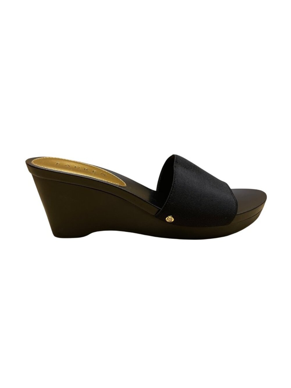 Lauren Ralph Lauren Women’s Black Elastic Strap Rubina Wedge Sandals Size 7.5B